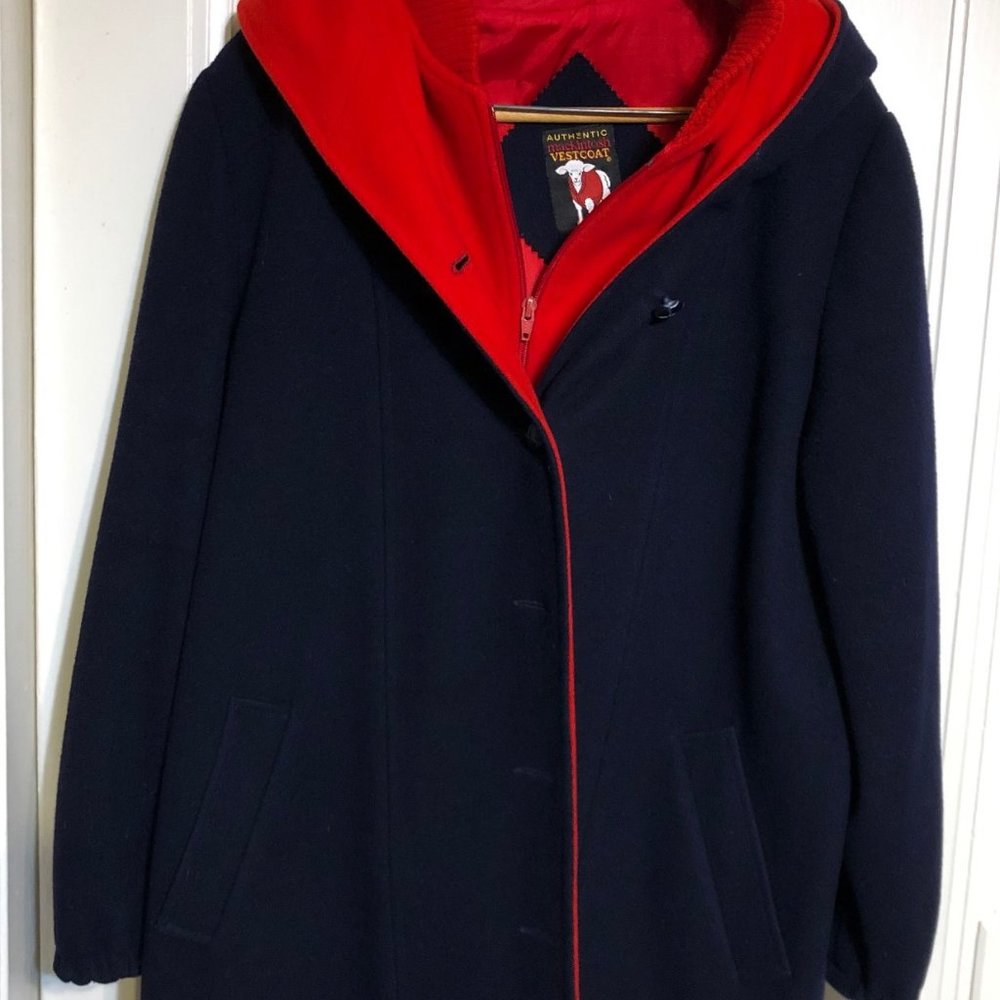Vintage Mackintosh Vest Coat Wool Navy Red Size